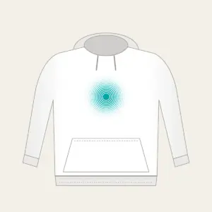 Teal Ripple Rings Fading to White Hoodie in white: Concentric ripple lines spread in teal and thin out to white.
