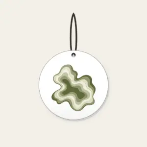Moss Contour Lines with a Gold Thread Ceramic Ornament in white: Moss contour lines in olive, sage and cream are traced with one thin gold line.