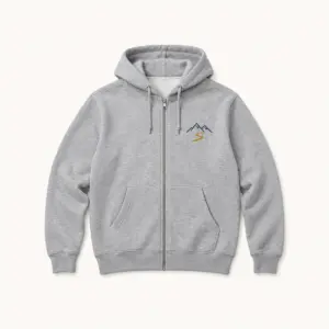 Mountain Path Zip Hoodie with an original trail notes illustration