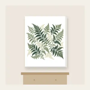 Fern Lattice Canvas Print in white: Fern fronds interlaced into a lattice in sage, forest green and cream.