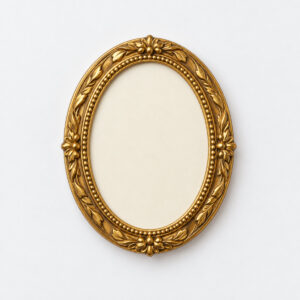 Vintage Gold Oval Photo Frame Magnet with a gold oval frame with a fine leaf and bead border around an empty window