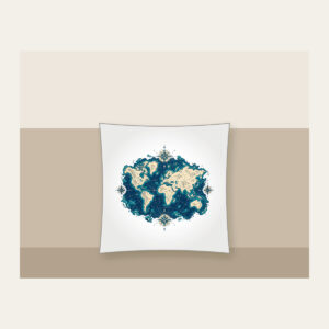 Vintage Map Coastlines and Compasses Pillow in white: Vintage-style coastlines and tiny compasses in navy, cream and teal.