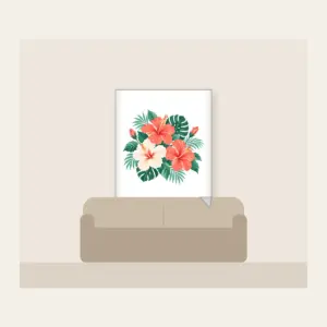 Hibiscus Sorbet Tropical Blooms Fleece Blanket in white: Hibiscus flowers and leaves in coral, mint and cream.