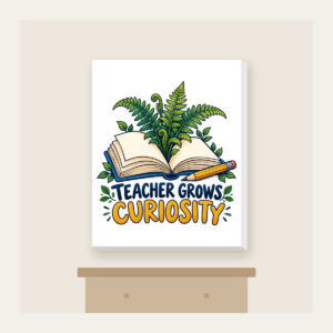 TEACHER GROWS CURIOSITY Canvas Print in white