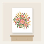 Prairie Roses and Wheat Stalks Canvas Print in white: All-over prairie roses and wheat stalks in rose, gold and sage.