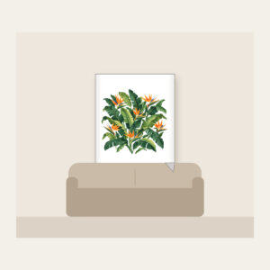 Banana Leaves and Birds-of-Paradise Fleece Blanket in white: Banana leaves and birds-of-paradise flowers in green and orange on cream.