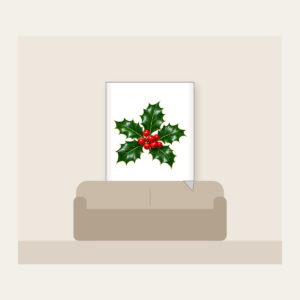 Holly Sprig with Red Berries Fleece Blanket in white: A holly sprig with glossy leaves and bright red berries stands out on a deep green background.