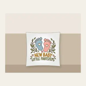 NEW BABY LITTLE FOOTSTEPS Pillow in white