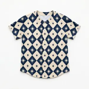 Starry Diamond Kids Baseball Jersey with all-over diamonds and stars in navy and cream