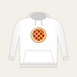 Lattice Berry Pie Hoodie in white: A lattice-top pie bursting with red berries and a cream crust edge.