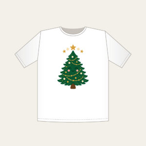 Little Pine and Five Stars T-Shirt in white: A friendly stylised pine tree with five small stars above it in cream and gold.