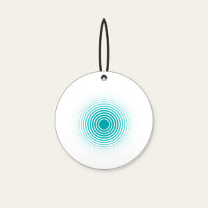 Teal Ripple Rings Fading to White Ceramic Ornament in white: Concentric ripple lines spread in teal and thin out to white.