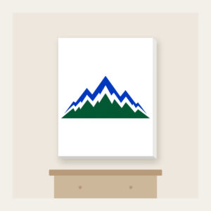 Cobalt Zigzag Mountain Peaks Canvas Print in white: Zigzag mountain peaks in cobalt and white over a deep green base.