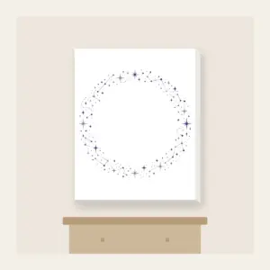 Constellation Dot Border Canvas Print in white: Tiny constellation dots joined by fine lines in silver and violet form a border around an empty centre.