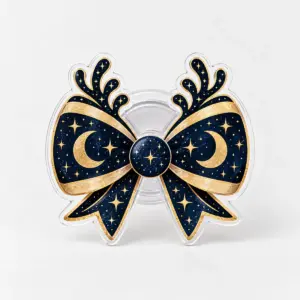 Moon and Stars Magnetic Phone Grip with a gold crescent moon and three small stars on deep navy, centred on the grip face