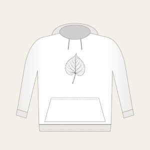 Single Leaf Study in Black Line Art Hoodie in white: A single leaf and stem in fine black line art, edged with a thin border.