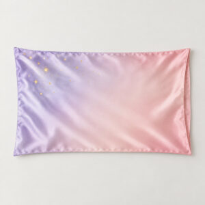 Lilac Dusk Satin Pillowcase with a soft gradient of lilac to blush with tiny gold stars near one corner