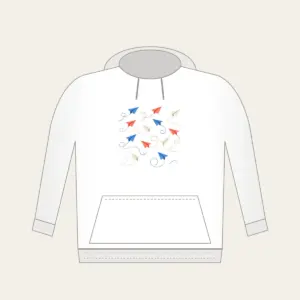 Paper Planes on Dotted Trails Hoodie in white: Little paper planes trail dotted paths in blue, coral and cream.