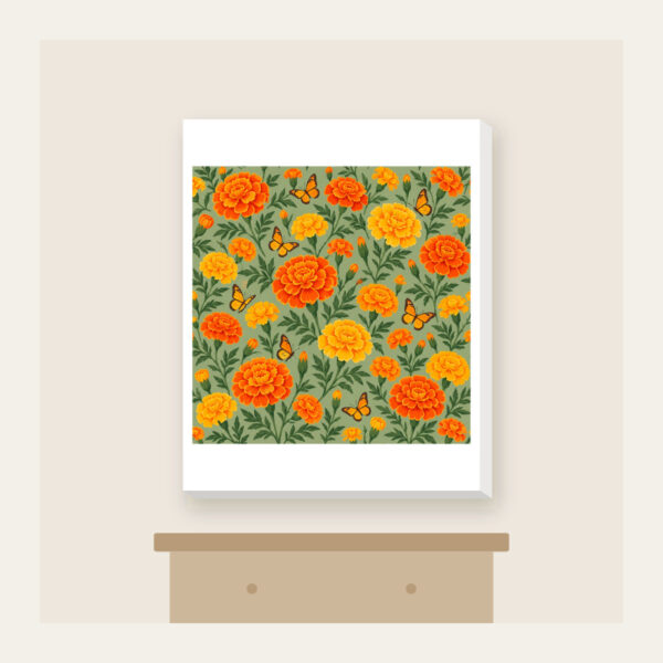 Product image Marigolds and Butterflies on Sage Canvas Print