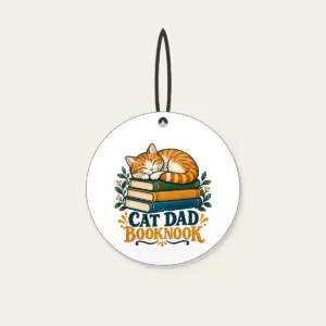 CAT DAD BOOKNOOK Ceramic Ornament in white