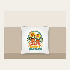 BESTIE SUNNY DETOURS Pillow in white