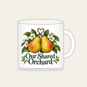 Our Shared Orchard Mug in white