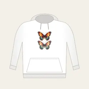Amber Plum Watercolor Butterfly Hoodie in white: A butterfly with watercolor-style wings in amber, plum and teal, traced with delicate vein linework.