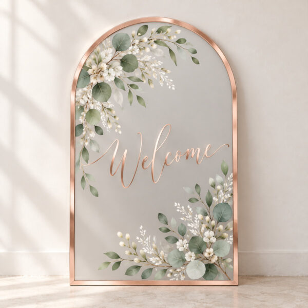 Product image Rose Gold Eucalyptus Mirror Welcome Sign