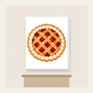 Lattice Berry Pie Canvas Print in white: A lattice-top pie bursting with red berries and a cream crust edge.