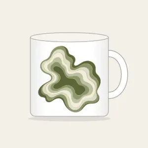 Moss Contour Lines with a Gold Thread Mug in white: Moss contour lines in olive, sage and cream are traced with one thin gold line.