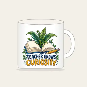 TEACHER GROWS CURIOSITY Mug in white