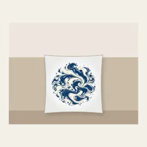 Indigo Marbling Like a Receding Tide Pillow in white: Marbling in indigo and cream flows like a tide pulling back.