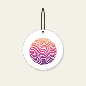 Sunset Ripples from Coral to Plum Ceramic Ornament in white: Ripple lines move through a sunset gradient from coral to plum.