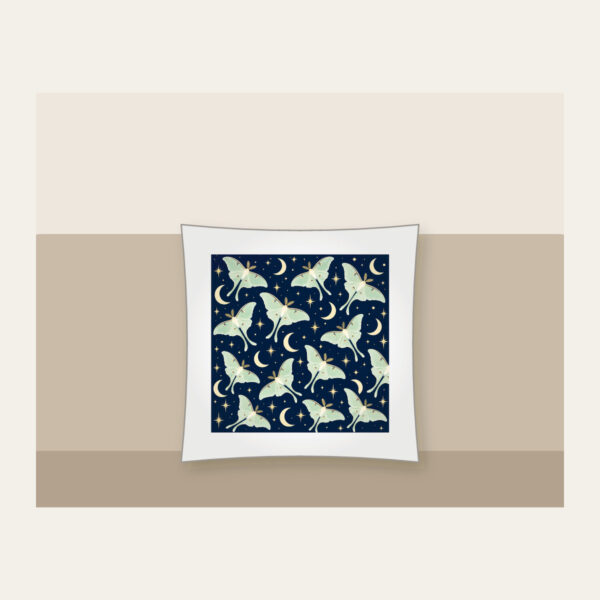 Product image Luna Moths and Crescent Moons on Navy Pillow