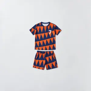 Pitch Pennants Youth Soccer Set with all-over pennants in orange and navy with the number "7" on the jersey chest