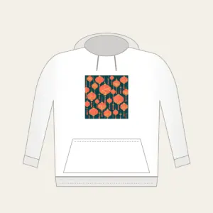 Coral and Gold Paper Lantern Night Hoodie in white: Paper lanterns in coral and gold with fine strings across deep teal.