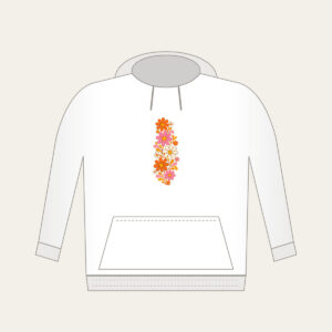 Retro Daisy Rows in Orange and Pink Hoodie in white: Retro daisies climb upward in orange, pink and cream.