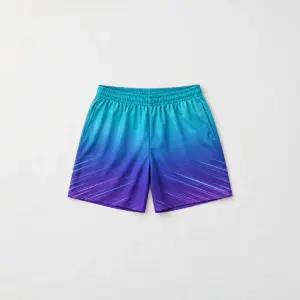 Gradient Sprint Sports Shorts with a gradient from teal to violet with fine speed lines near the hem