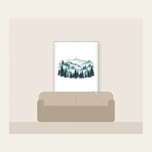 Pine Rows Fading into Mist Fleece Blanket in white: Rows of pine silhouettes recede into mist in slate, teal and white.
