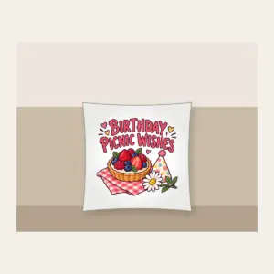 BIRTHDAY PICNIC WISHES Pillow in white