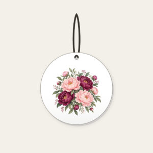 Blush and Plum Peony Blooms Ceramic Ornament in white: Full peony blooms in blush, plum and sage fill the space in a lush repeating pattern.