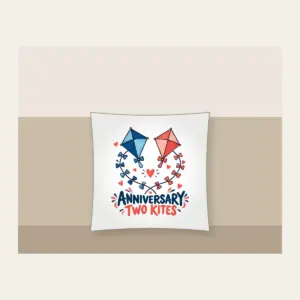 ANNIVERSARY TWO KITES Pillow in white