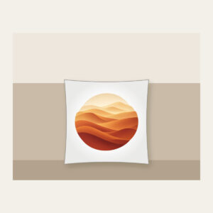 Sand-to-Rust Dune Gradient Pillow in white: A sand-to-rust gradient with gentle dune lines sweeps across the artwork.