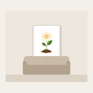 Seedling Reaching for Sunbeams Fleece Blanket in white: A young seedling stretches toward warm sunbeams in cream, green and brown.