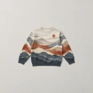 Youth Lightweight Ridge Sweatshirt with all-over layered ridges in slate, rust and cream with a small sun
