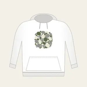 River Stones in Moss and Grey Hoodie in white: Smooth river stones in moss green, grey and cream are traced with fine white outlines.