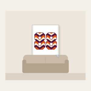 Plum Chevron Panels with Number 88 Fleece Blanket in white: Bold chevron panels in plum, burnt orange and cream, with the number “88” standing out in the middle.
