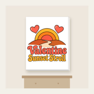 Valentine Sunset Stroll Canvas Print in white