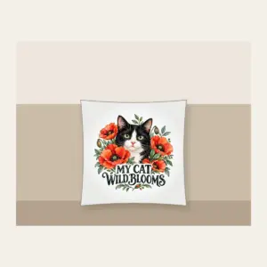 MY CAT WILD BLOOMS Pillow in white