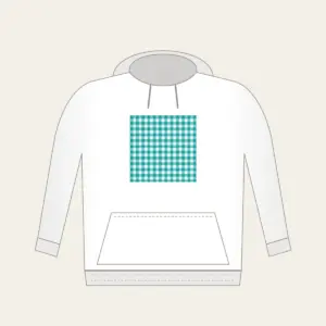 Teal Gingham Check Hoodie in white: A teal gingham check crossed by a fine white line.